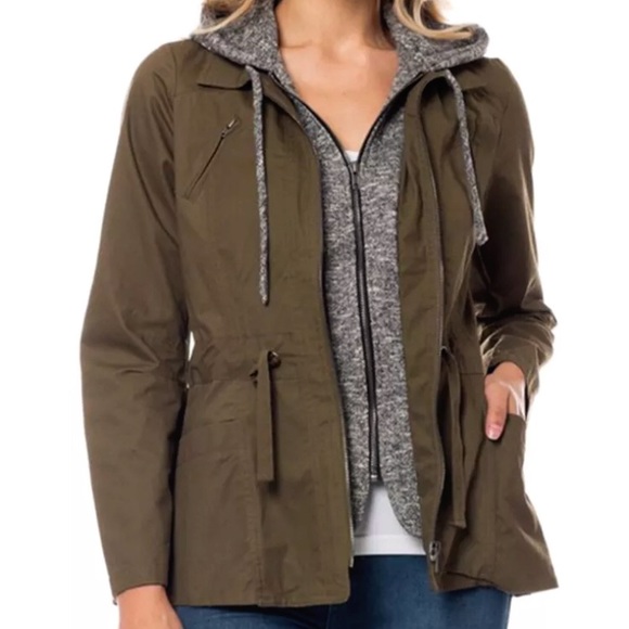 Army Green Hoodie Layered Utility Jacket! NEW! - Picture 6 of 11